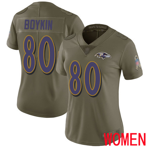 Baltimore Ravens Limited Olive Women Miles Boykin Jersey NFL Football #80 2017 Salute to Service->women nfl jersey->Women Jersey